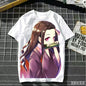2026 Summer Demon Slayer Nezuko Cherry Blossom Butterfly Print Cotton T-Shirt Adult Kids Casual Loose Breathable Anime Tops Y2k