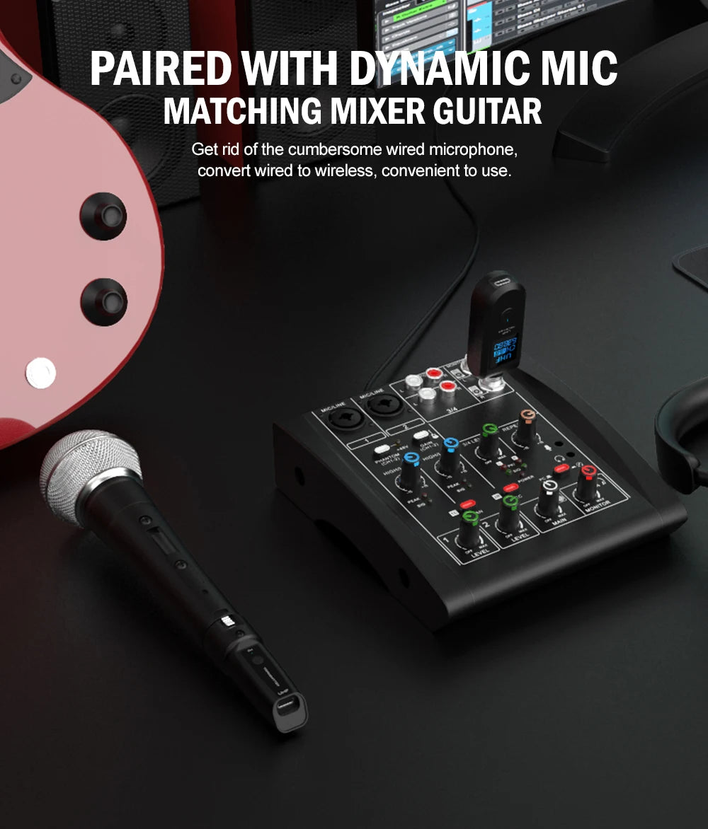 Wireless Microphone Transmitter Receiver System UHF XLR Adapter System for Dynamic Microphone Guitar Audio Mixer PA System DGNOG