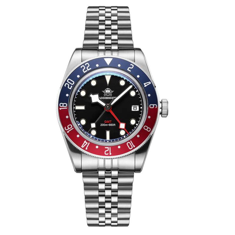 ADDIESDIVE Hot Sale GMT Movement Quartz Watch Stainless Steel Super Luminous 200M Diver Watches For Men AD2044 Relogio Masculino