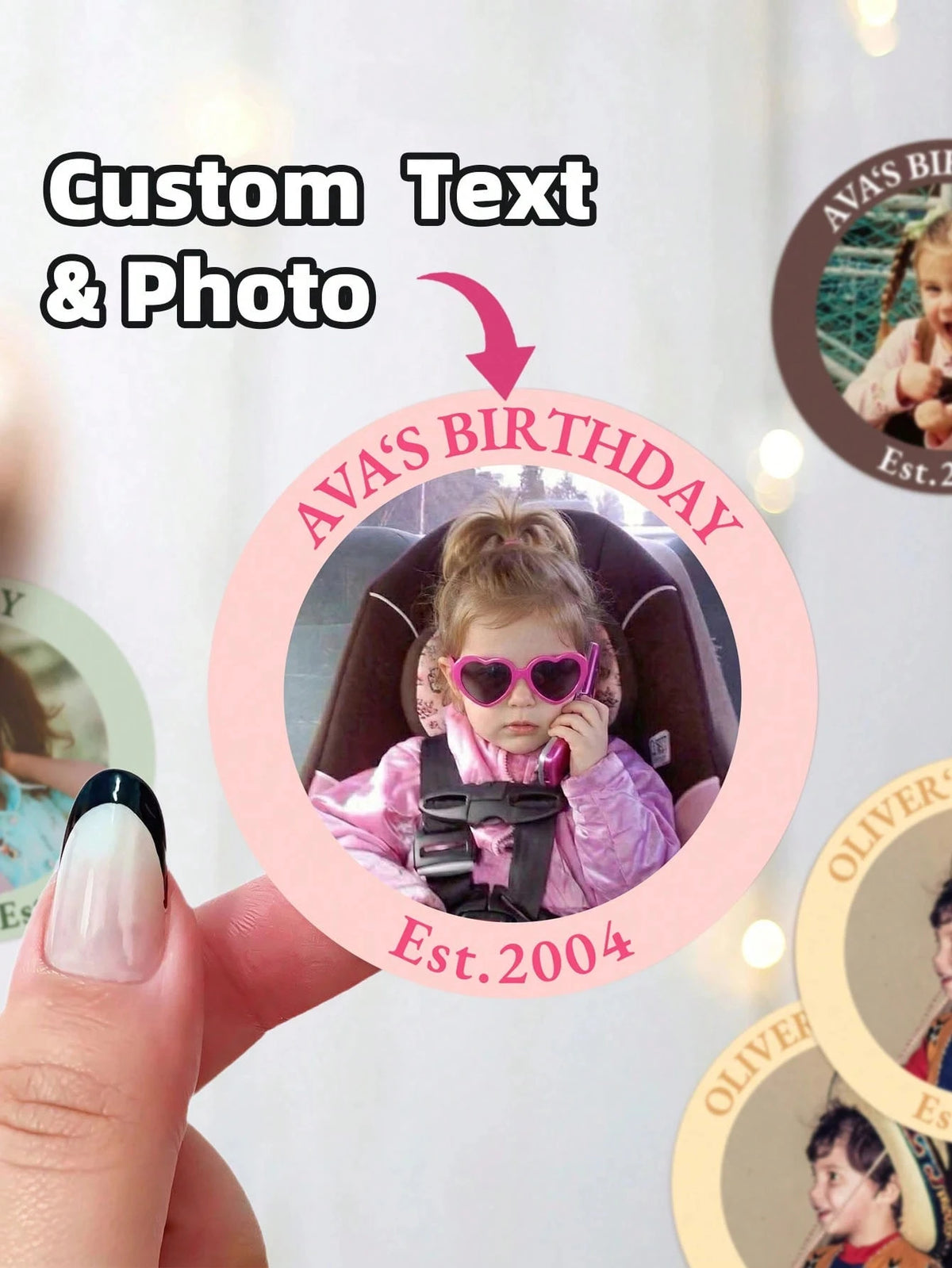 Custom Photo Stickers Personalized Waterproof Round Text Labels Custom Image Birthday Party Gift Wrapping Decor DIY Souvenir Kit