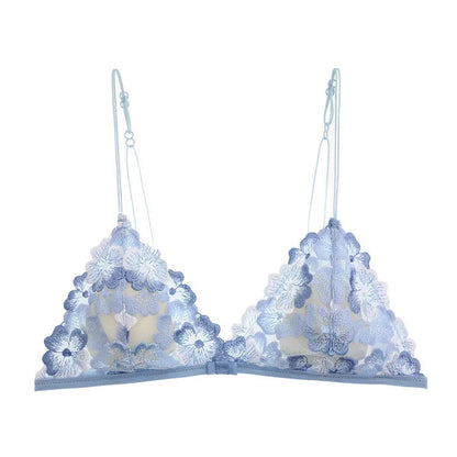 French Lace Bralette Small Bust Women Wireless Ultra Thin Sexy Embroidery Mesh No Underwire Push Up Comfort Bra Set BANERDANNI