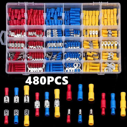 140-1200Pcs Assorted Spade Terminals Insulated Cable Splice Butt Connector Electrical Wire Crimp Ring Fork Set Ring Lugs Kit