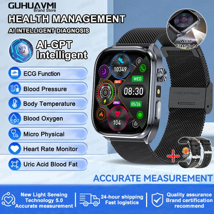 2026 New Accurate ECG Smart Watch Heart Health Analysis Blood analysis Blood Lipid Blood Pressure BT call Smart Watches For Men