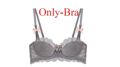 Modest French Pure Desire Bralette AB Cup Full Coverage Lace Bra & Set Small Bust Push Up Wireless for Chubby Girl Bow Plus Size