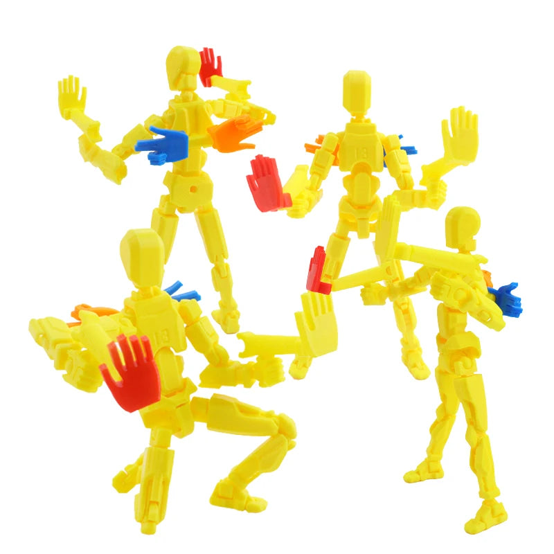 3D Printed Multi-Joint Movable Action Figure Yellow Humanoid Toy with Replaceable Hands Stress Relief Desktop Decor