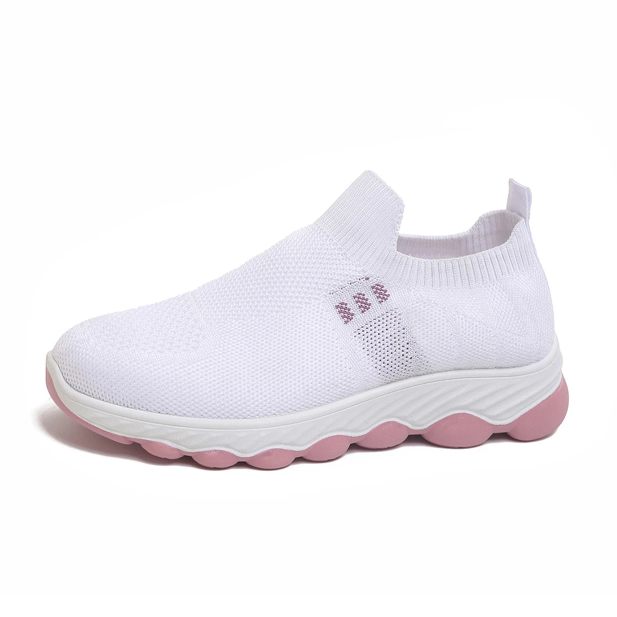 Grid mesh slip-on street sneakers, integrated stretch ribbed collar, thick wavy layered two-tone midsole daily walking shoes