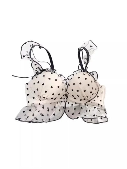 BANERDANNI Simple Light Luxury Love Printed Lace Underwear Set Women's Small Breasts Gather Sexy Pure Desire Sweet Bra Cute Bra