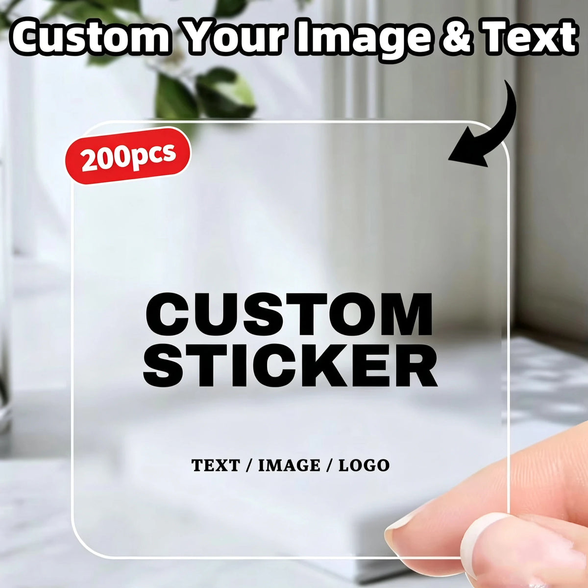 1‑200Pcs Square Custom Stickers,Personalized Text Image Labels for Party Guests,Gift Favors,Handmade Projects&Celebration Decor