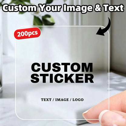 1‑200Pcs Square Custom Stickers,Personalized Text Image Labels for Party Guests,Gift Favors,Handmade Projects&Celebration Decor