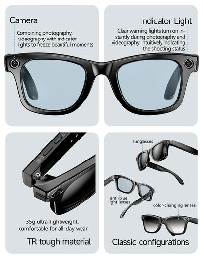 4K 800W Camera AI Glasses Color-Changing Smart Translation Glasses Photo Video Recording Waterproof Call Smart Sunglasses