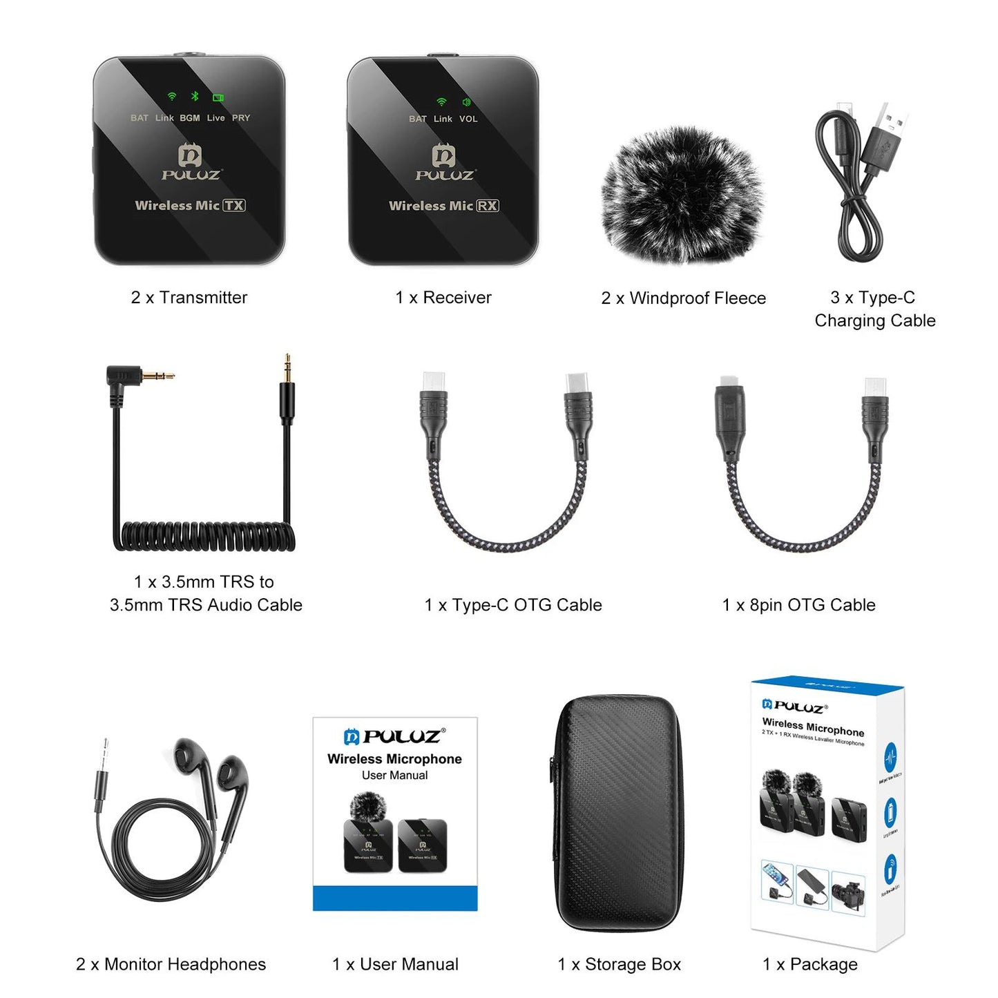 PULUZ Wireless Lavalier Microphone Live Broadcast YouTube Gaming Microphone For iphone/Android/3.5mm DSLR Camera Audio Recording
