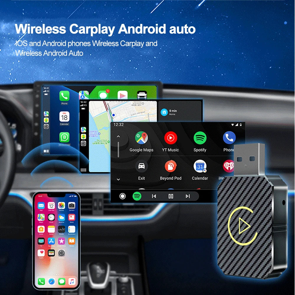 KEBIDUMEI Wired To Wireless Carplay 2IN1 Car AI Box Plug & Play Smart Dongle Android Auto WiFi 5.0GHz Bluetooth 5.0 Mini Adapter
