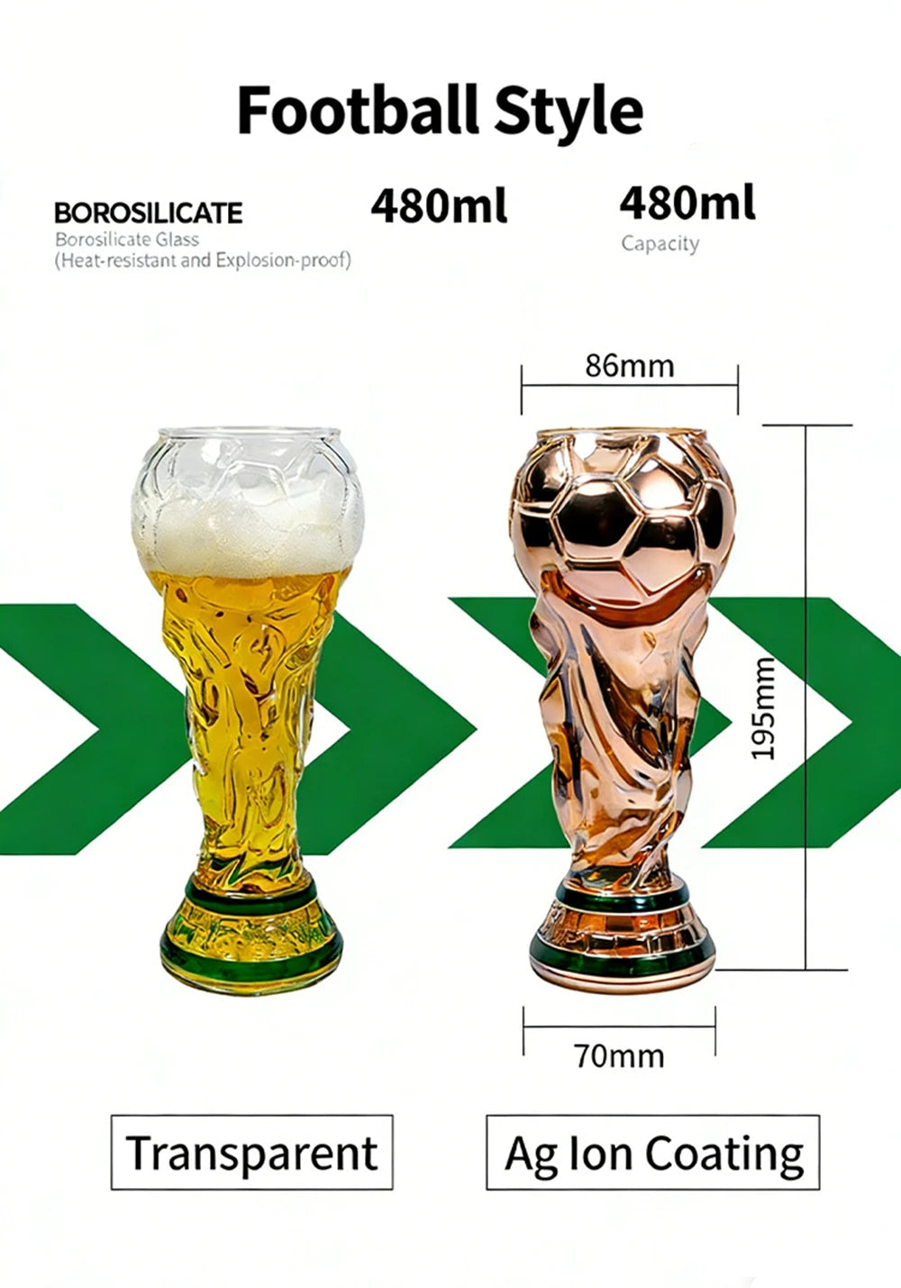Football Soccer Trophy Shaped Beer Glass Cup Thickened Durable Sports Themed Mug for Bar Pub Party Fan Gift Home Drinkware
