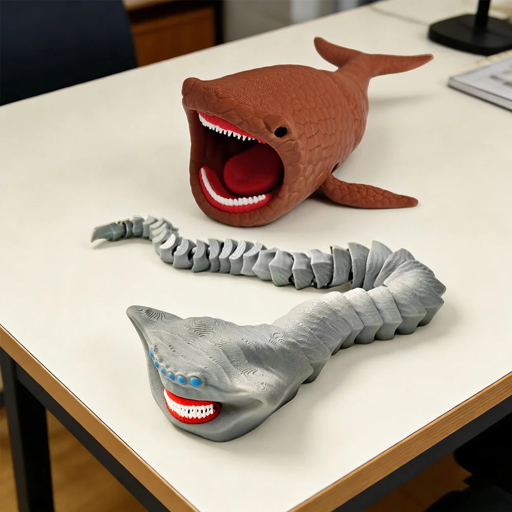 Bloop Sea Monster 3D Printed Flexible Articulated Fidget Toy – Sea Eater Deep Sea Creature Collectible Stress Relief Desk Toy