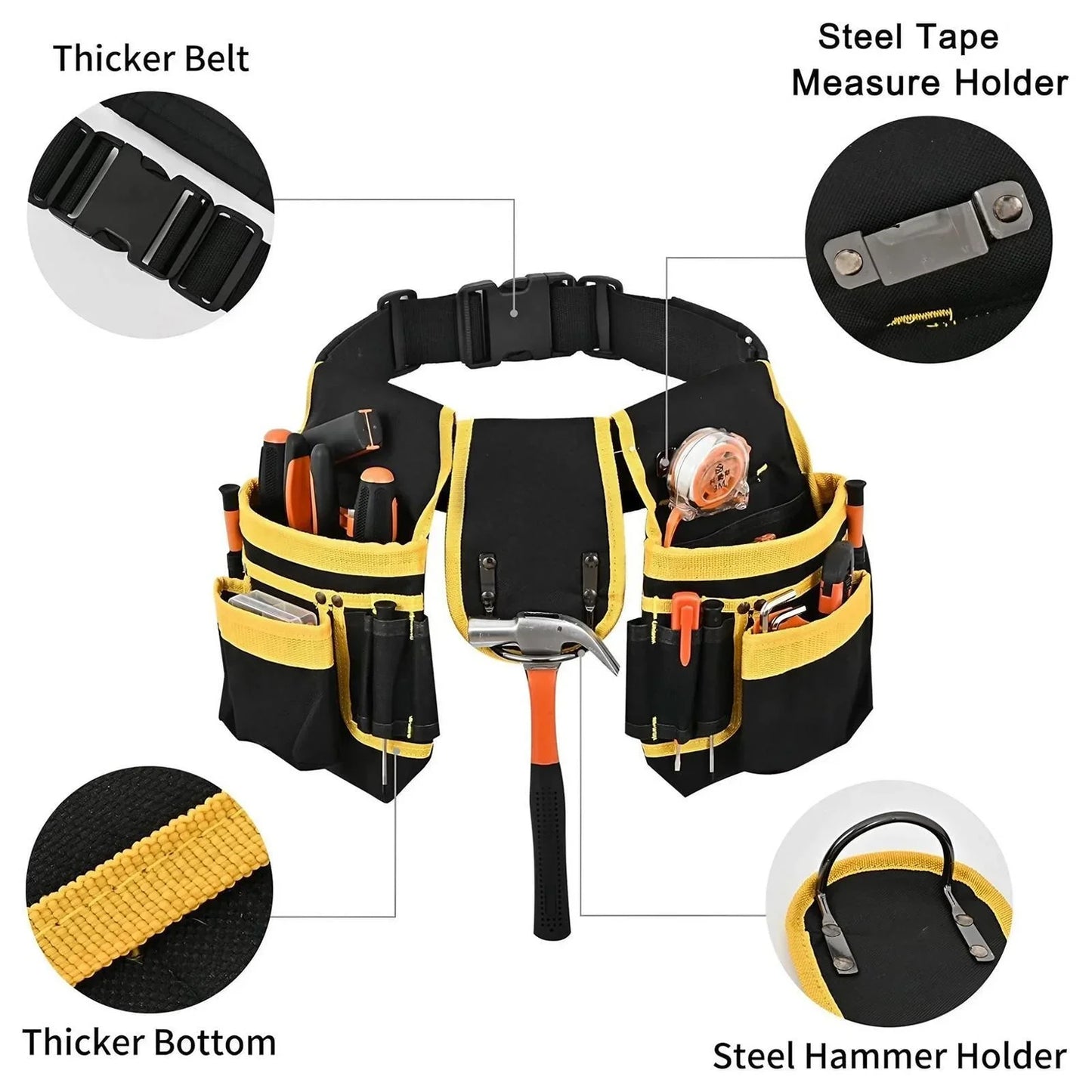 Adjustable Men's 26 Pockets Tool Belt Magnetic Holder Sturdy Waist Pouch for Craftsmen Carpenters