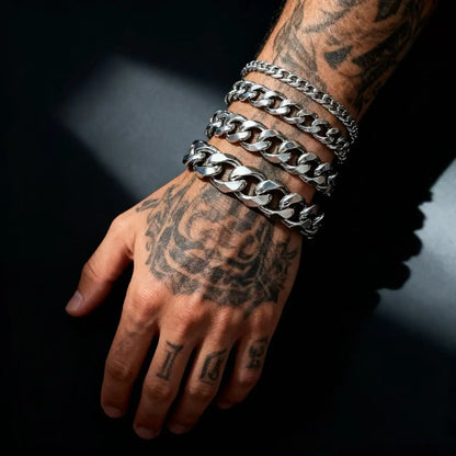 HNSP 3MM-15MM Thick Stainless Steel Cuban Chain Bracelet For Men Hand Jewelry Punk Street Style Accessory