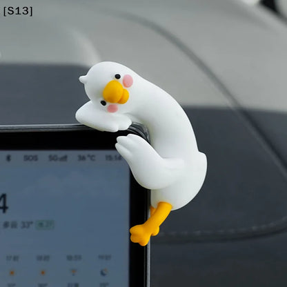 Resin Cartoon Animal Decor For Desk Car Dashboard TV Monitor Gift Idea Cute 3D Duck Figurine Mini Resin Duck Ornament Playful[Q]