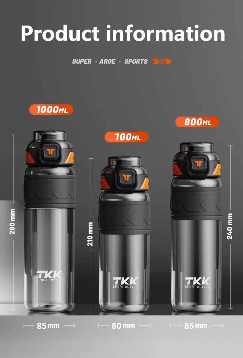 TKK 1000ml Water Bottle Sports Watter Bottle Tritan BPA Free Straw Portable Leak-proof Plastic Drinkware Outdoor Fitness Kettle