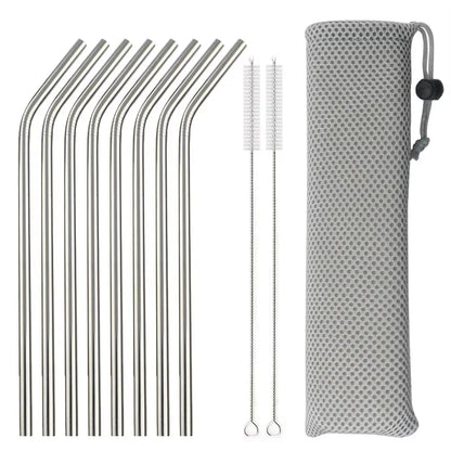 5/10Pcs Reusable Drinking Straw 304 Stainless Steel Straws Straight Bent Metal Straw with Cleaner Brush Pouch Wholesale