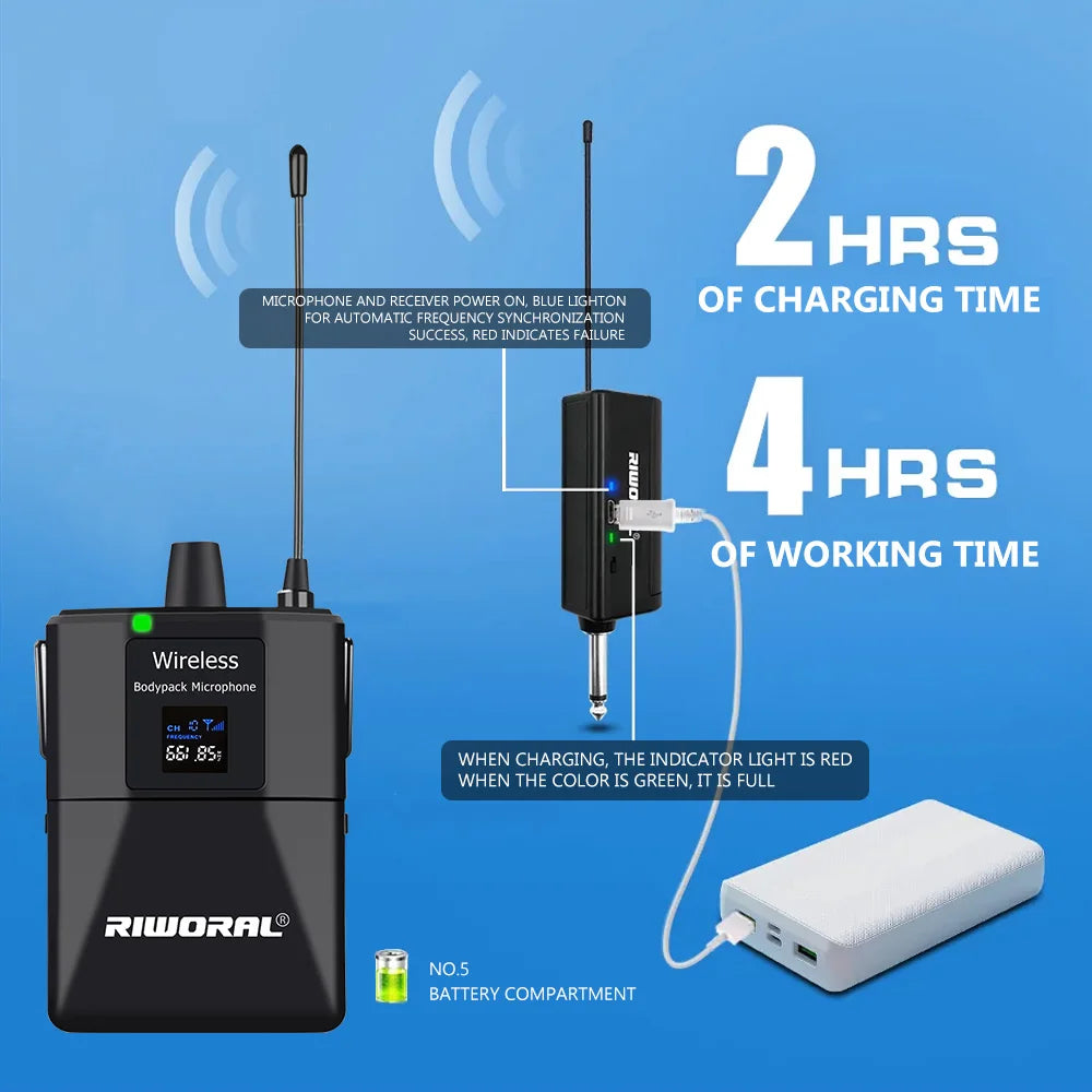 Riwoarl Wireless Transmitter System Professional UHF headset Mic 50M For Party Show Stage Wedding Church