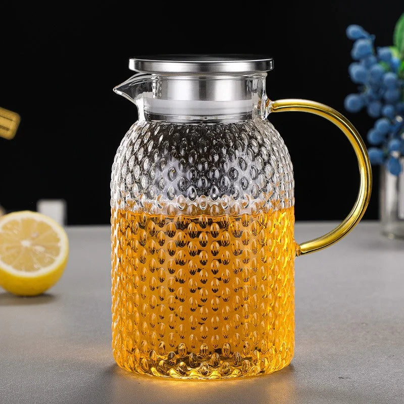 JUSTINLAU Cold Water Jug Heat-resistant Glass Teapot Large Capacity Rice Grain Pattern Boil Water Kettle for Kitchen and Dining