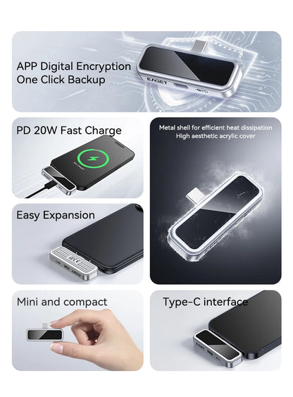 Dysk flash USB Eaget 64 GB/128 GB/256 GB/512 GB typu C — i30, z wyświetlaczami LCD i szybkim ładowaniem PD 20 W do telefonu i tabletu