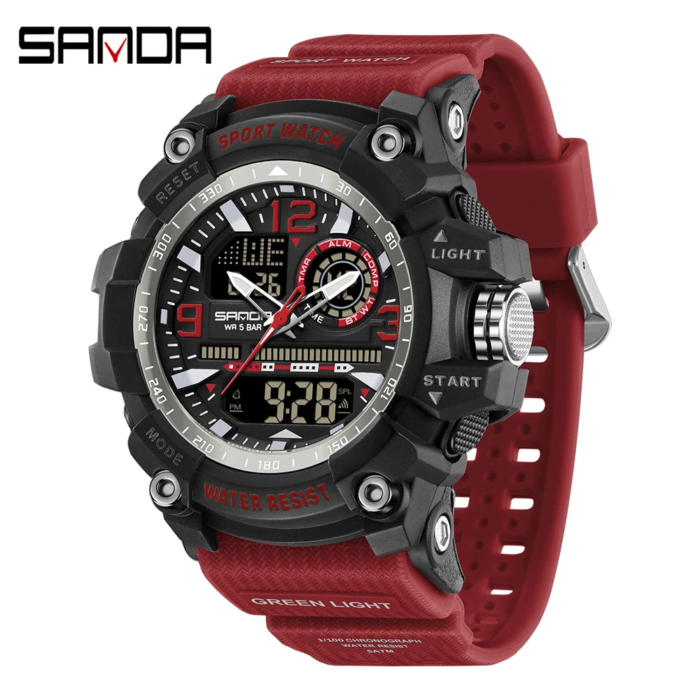 SANDA 3367 Men's Electronic Watch Large Dial Multi Functional Outdoor Waterproof Student Sports Electronic Watch