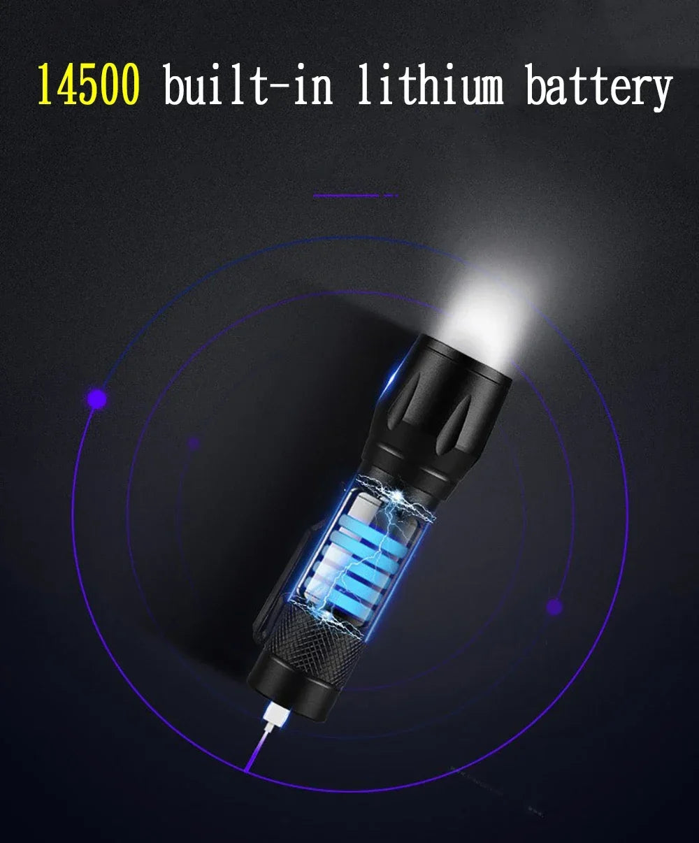 Portable COB+LED Camping Light Flashlight USB Rechargeable Zoom Tactical Torch Lamp Waterproof Emergency Torch Christmas Gift