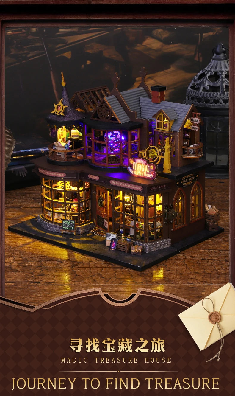 DIY Miniature Magic Treasure House Book Nook - Handcrafted 3D Puzzle, Creative Christmas Halloween Black Friday Gift Idea