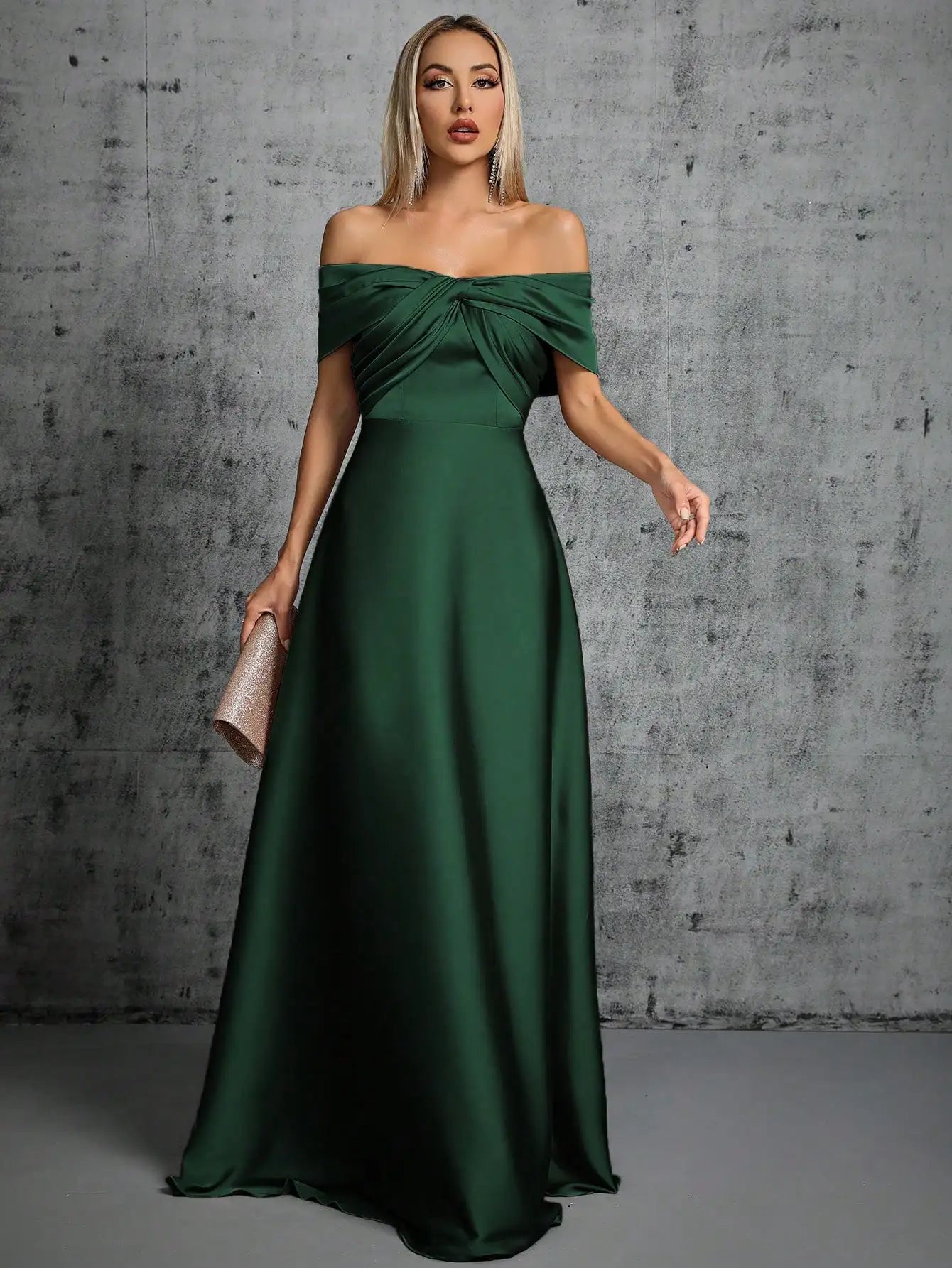 Mgiacy Line neck irregular cross pleated satin gown ball dress Party dress bridesmaid dress
