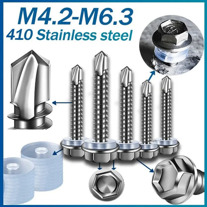 410 Stainless Steel Hex Head Self Drilling Screws M4.2 M4.8-M6.3mm Self-Tapping TEK Screws With Rubber ring Roofing screw #8#10#