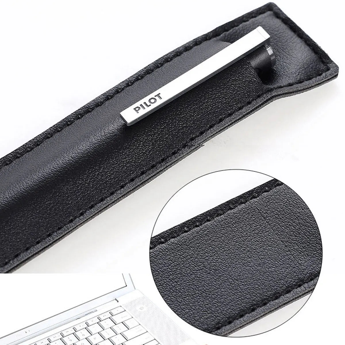 Pu Leather Pen Bag Elastic Buckle Book Notebook Fashion School Pen Case for Office Meeting Easy Carry Office Student Stationery