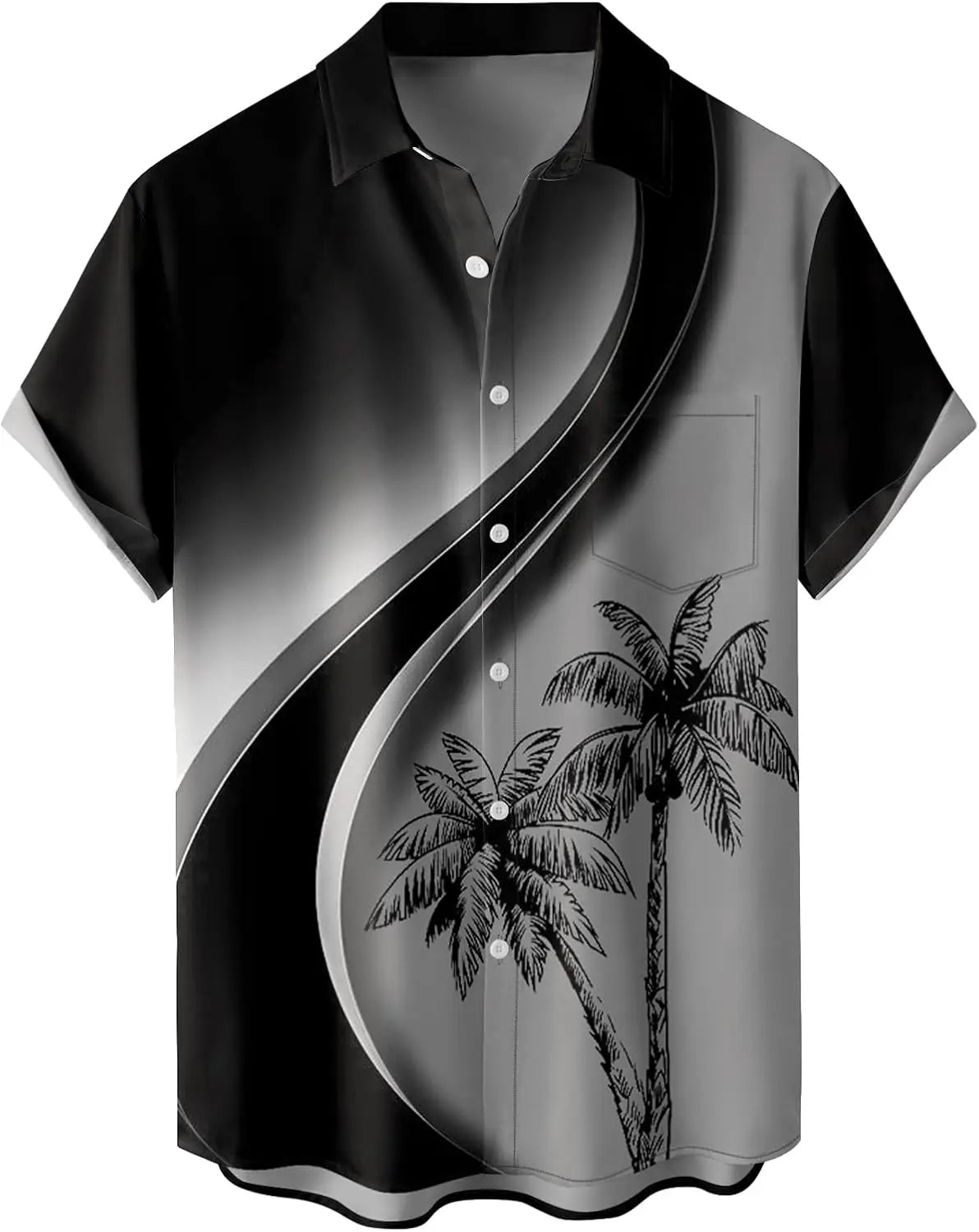 Summer Men's Gradient Sketch Coconut Tree 3D Printed Shirt, Vintage Hawaiian Tropical Quick Drying Loose Shirt