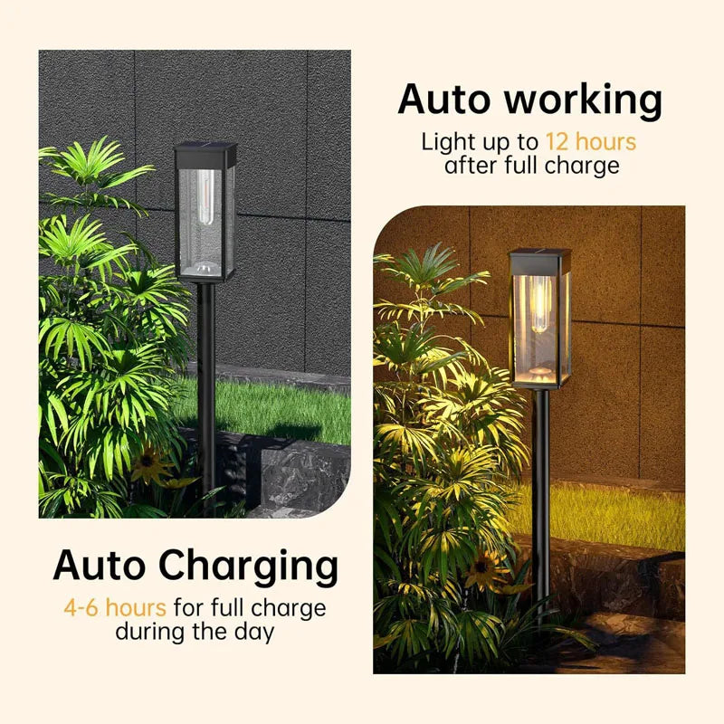 2/4/6Pcs Retro Solar Pathway Warm Lights Outdoor Waterproof Garden Incandescent Bulb for Walkway Yard Backyard Landscape Decor