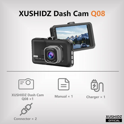 XUSHIDZ Q08 NEW 1080P HD  Car Vehicle DVR Video Recorder Dashcam 24h Parking Monitor G-sensor Dash Camera Loop Recording