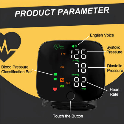 Digital Touch LCD Screen Chargeable Voice Wrist Blood Pressure Monitor Digital Automatic BP Tonometer Heart Rate Sphygmomanomete