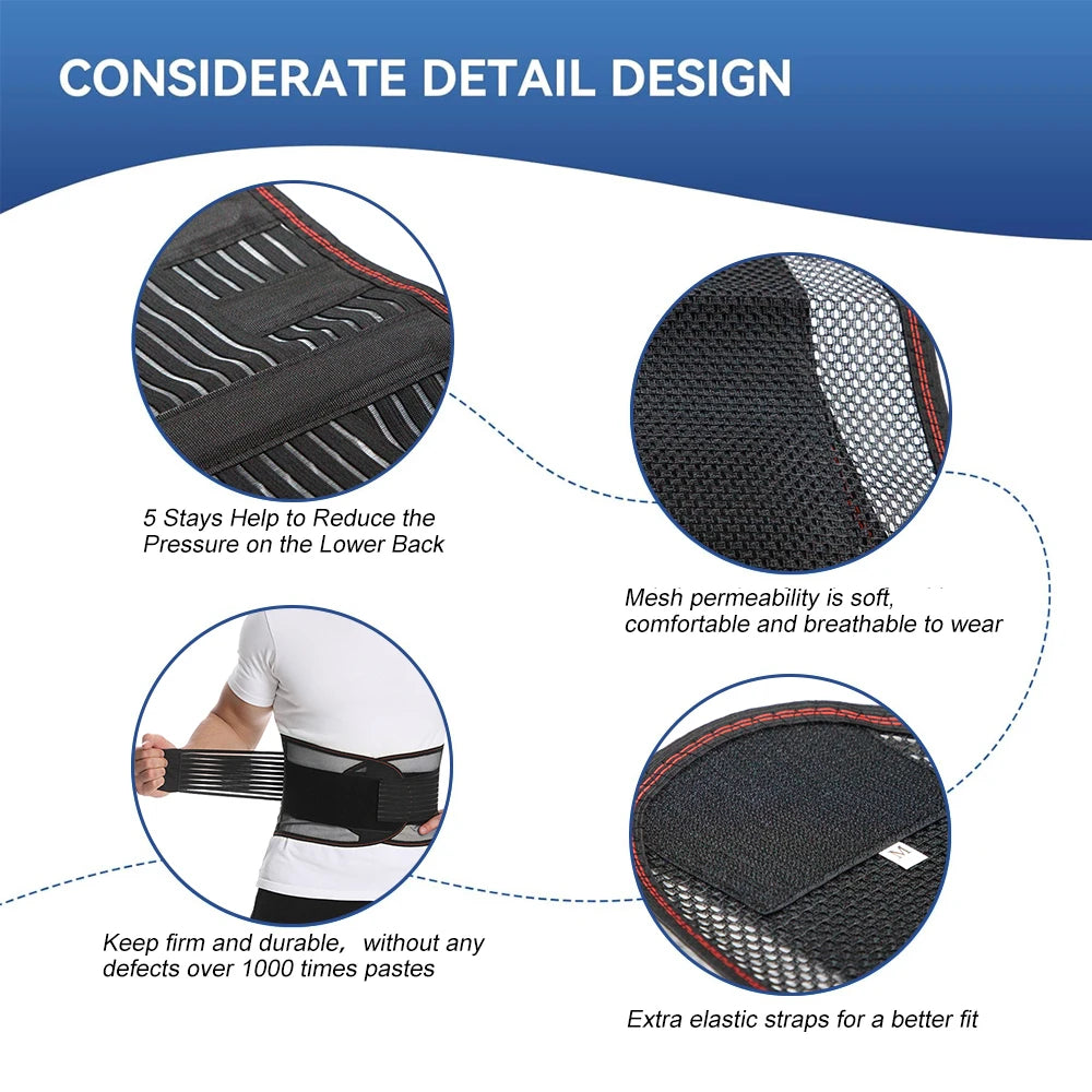 Adjustable Compression Back Support Waist Belt, Breathable Lumbar Brace for Sedentary Office, Handling Labor & Strength Training