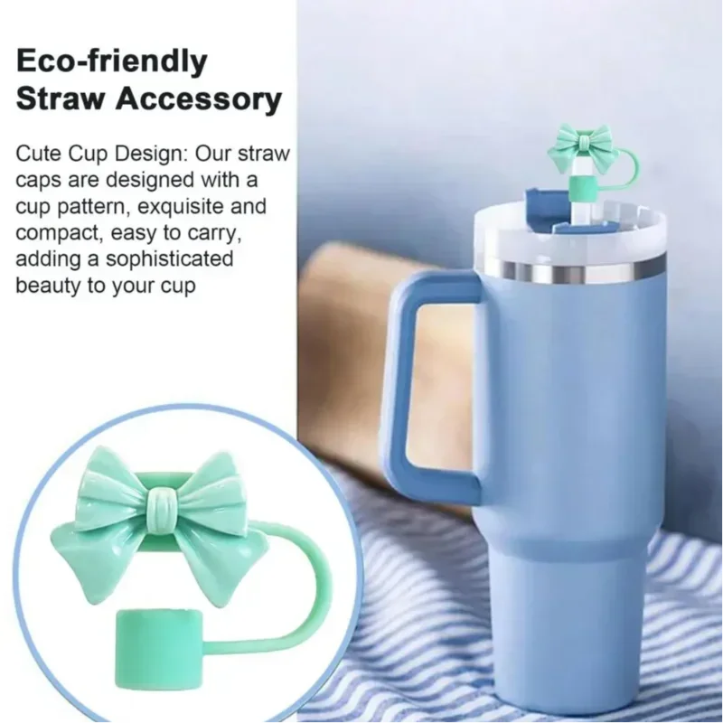 New Cute Bow Straw Cap Covers Silicone Straw Toppers Cap For Stanley Cups Accessories Straw Dust Cap For 10mm Diameter Straws