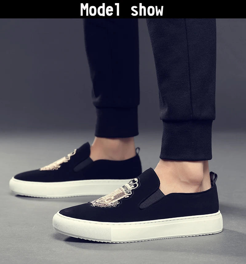 Men's Fashionable Embroidered Slip-On Loafers Comfortable Breathable Soft-Soled Casual Shoes-20338