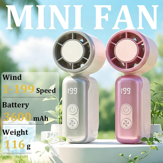 Mini High Speed Handheld Fan 3600mAh LED Display Portable Mini Handheld Turbo Fan, Desk Fan, Outdoor Cooling, Rechargeable Fan