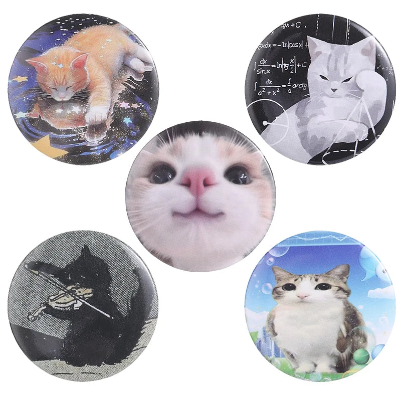 Funny Tinplate Pins Set Cats Dog Memes Dreamy Stars Collection Brooches Sweet Strawberry Musicial Note Badges Jewelry Gift