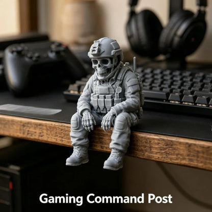 Sitting Tactical Skull Soldier Cool Ornament Home Office Military Skull Soldier Figurine Whimsical Seated Warrior Ornament Decor