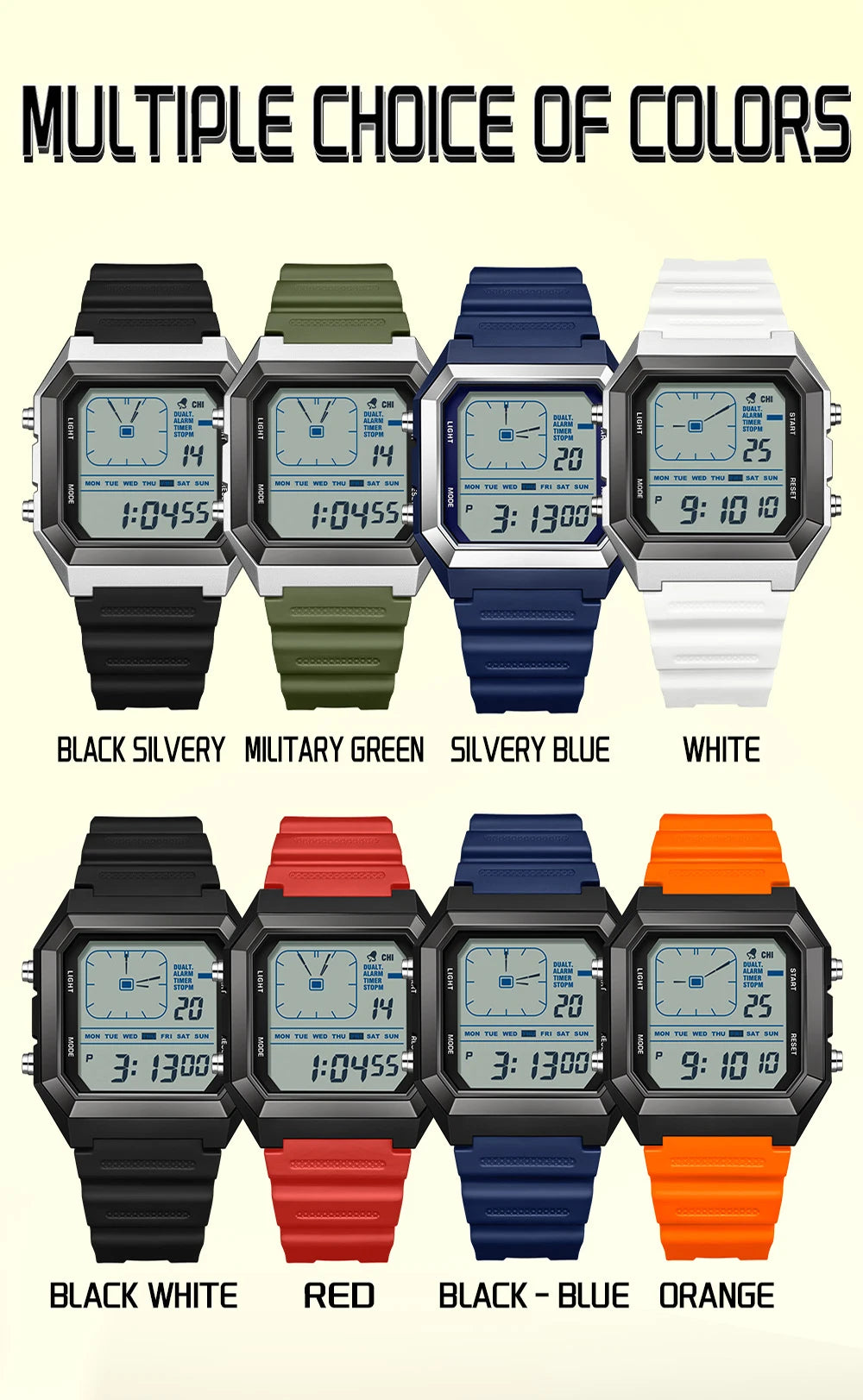 SANDA 6307 Casual Men's LED Electronic Watch Waterproof Sports Alarm Clock Multi functional Student Fashion Electronic Watch