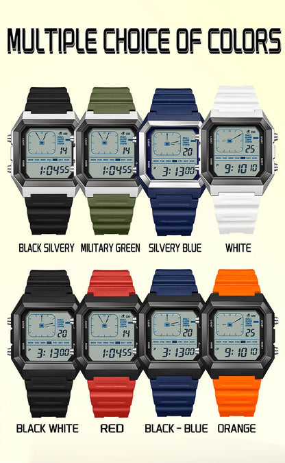SANDA 6307 Casual Men's LED Electronic Watch Waterproof Sports Alarm Clock Multi functional Student Fashion Electronic Watch