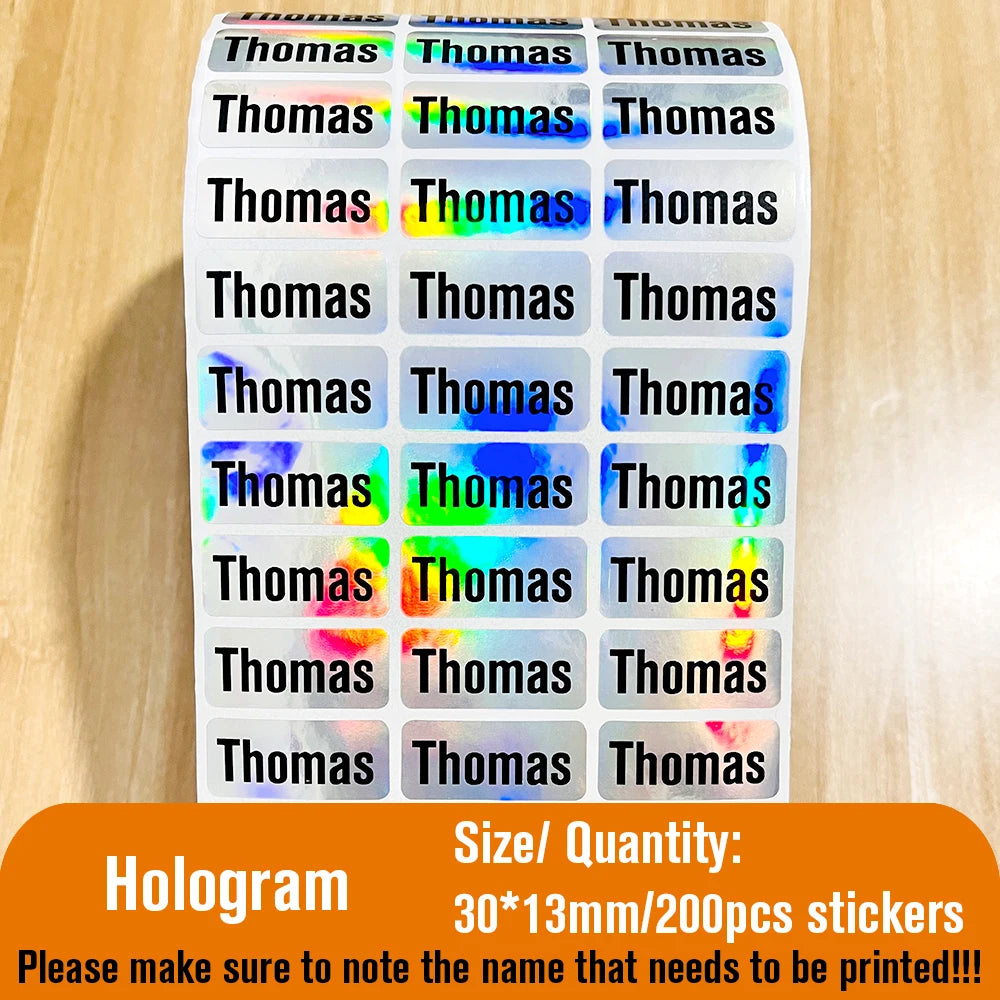 200Pcs Custom Waterproof Hebrew Name Stickers Personalized Children Hologram Label  Sticker With Students School Stationery Tag
