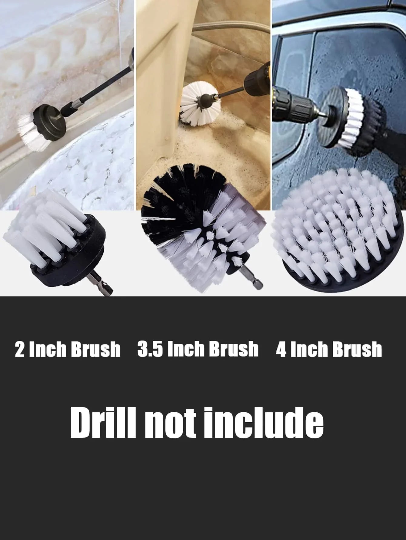 3Pcs/Set Electric Scrubber Brush Drill Brush Kit Plastic Round Cleaning Brush For Carpet Glass Car Tires Nylon Brushes