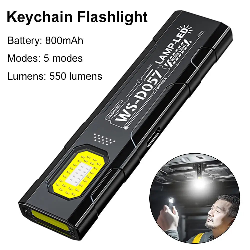 Keychain Flashlight USB-C Rechargeable 400mAh 550 Lumens Multifunctional Lighting Durable Mini Auto Repair Hat Clip Work Light