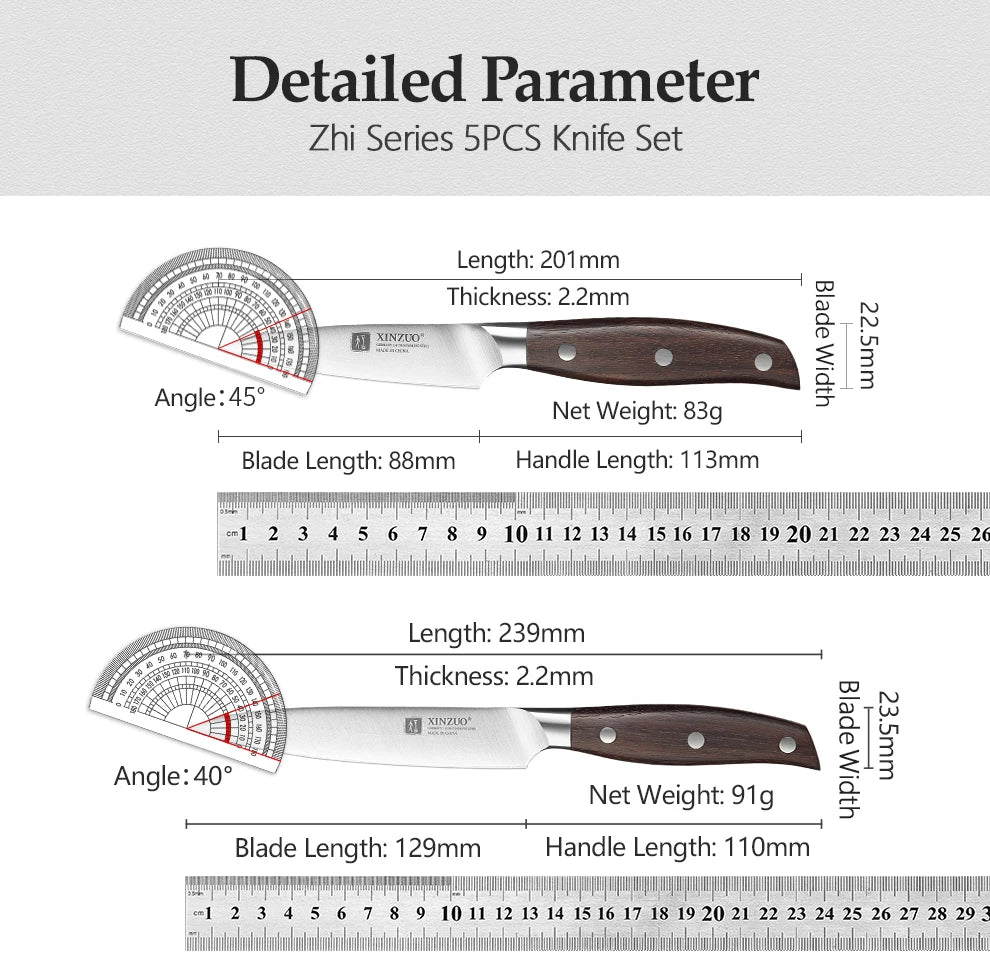 XINZUO 1-5PCS High Quality 3.5+5+8+8+8"  Paring Utility Cleaver Chef Knife Germany 1.4116 Stainless Steel Kitchen Knife Sets