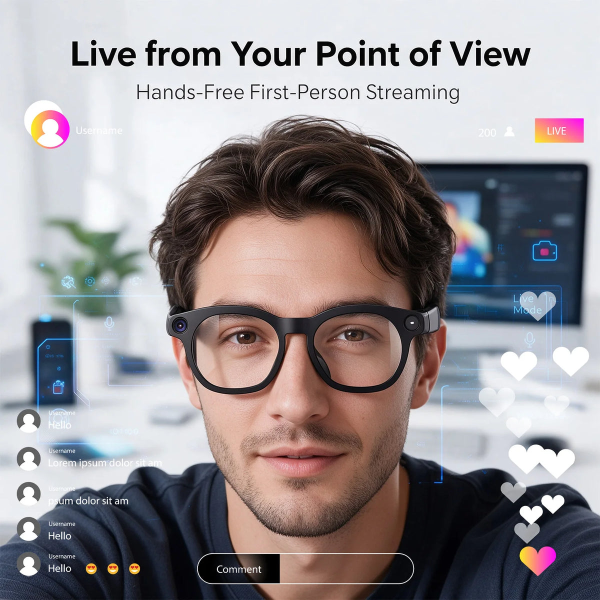 CY03 AI Smart Glasses with Camera 1600x1200 Video Recording Open-Ear Bluetooth 5.3 Headphones Real-time Translation Touch Contro