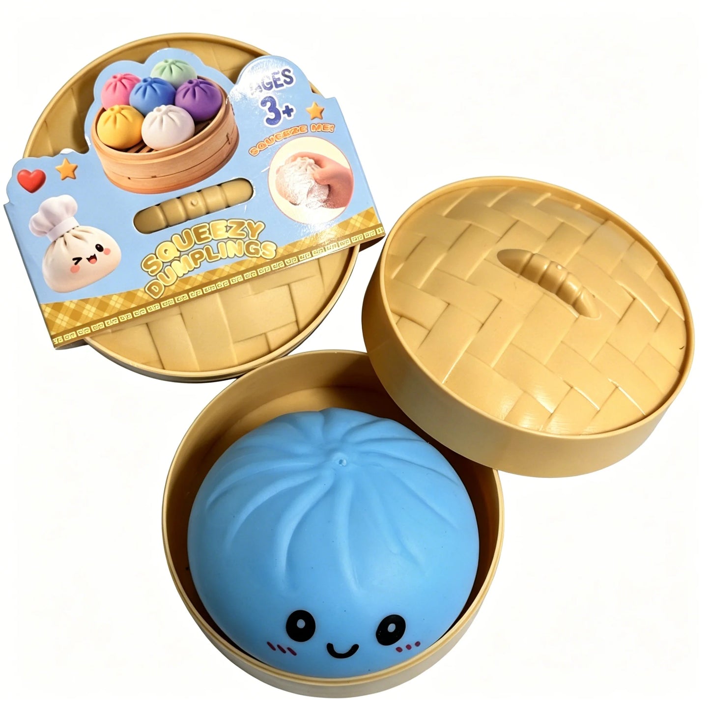 Colorful Dumpling Squishes Stress Balls Fidget Sensory Toys Simulation Food Squishies Bun with Steamer Squeeze Dough Ball Gifts